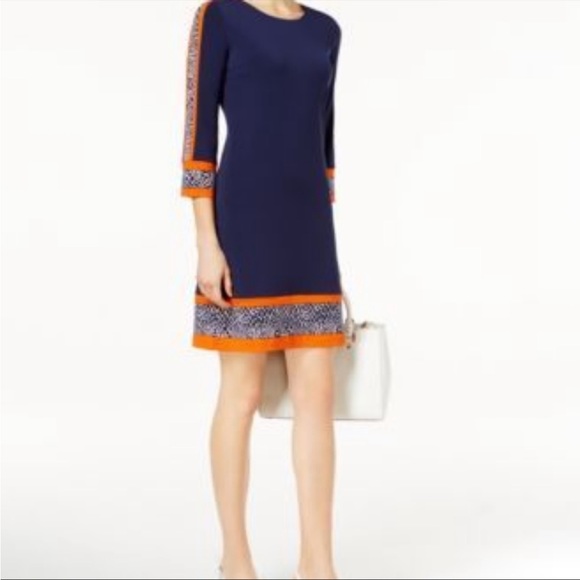 MICHAEL Michael Kors Shift Dress Small Navy Blue Orange White Animal Print - Picture 2 of 8